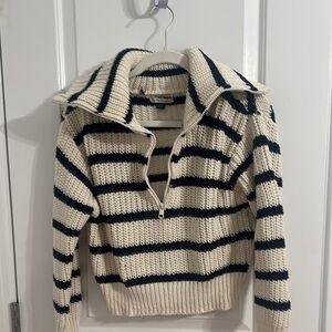 American Eagle Outfitters Blue and White Striped Sweater with Wide Collar